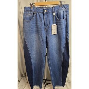 NWT flying angel jeans, barrel high rise, 2tone,raw Hem  size 15/32 normcore